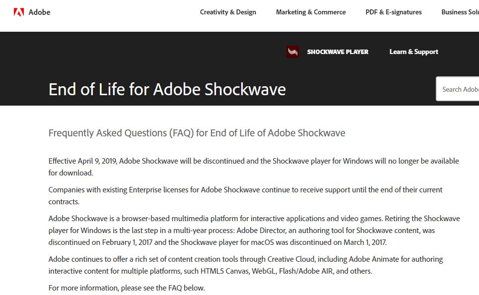 走过24年：Adobe Shockwave正式退役